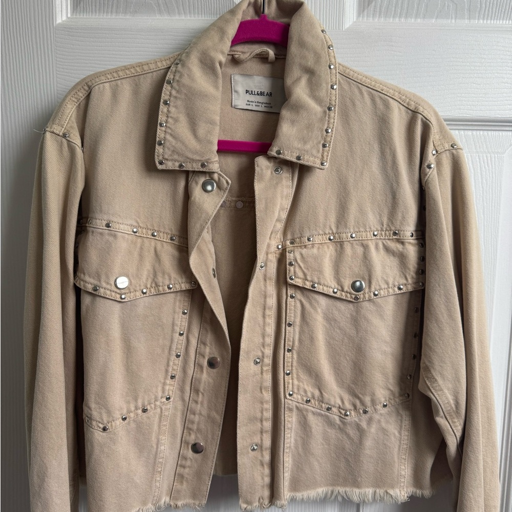 Pull&Bear Beige Studded Jean Jacket